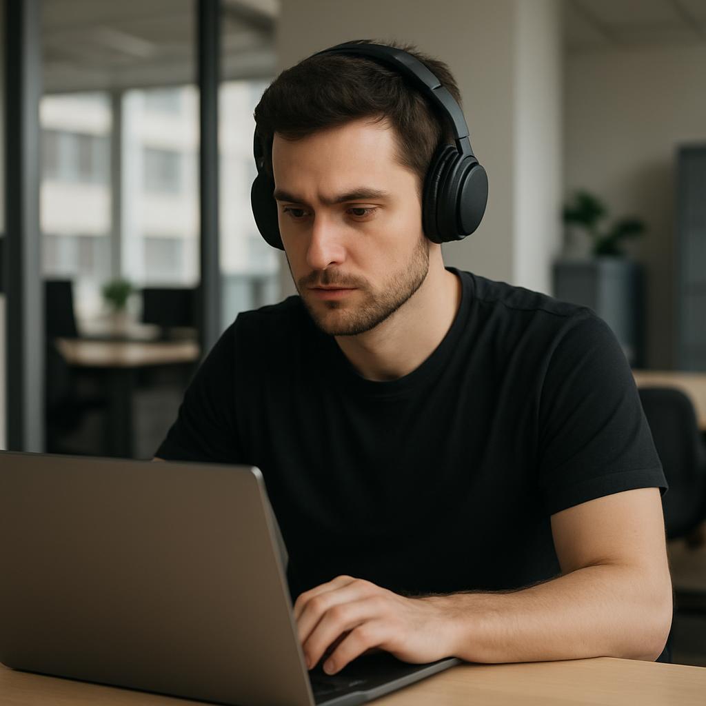 A Work to Make It employee focused on a task.